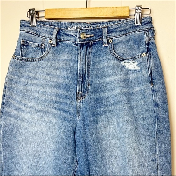 American Eagle Mom Jeans 4 high rise waist stretch retro distressed ripped blue - Picture 2 of 14